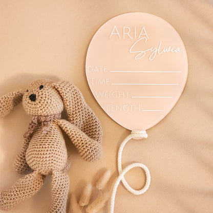 Custom Balloon Writable Birth Announcement - Name + Birth Details ~ Hand-Painted Acrylic