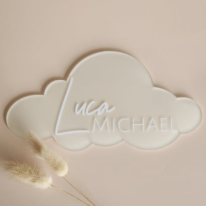 Annonce de naissance personnalisée en nuage / Plaque nominative ~ Plaque murale en acrylique peinte à la main